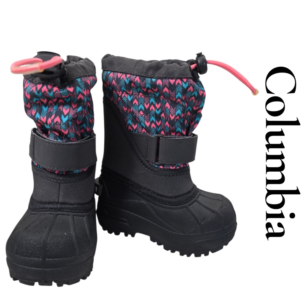Columbia Kids Waterproof‎ Winter Snow Boots Pink Teal Zig Zag Girls Size 6